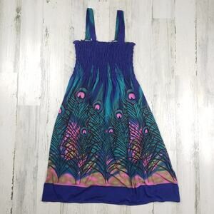 NWT Ace Fashioned Smocked Peacock Feather Summer Dress Women's Size Small